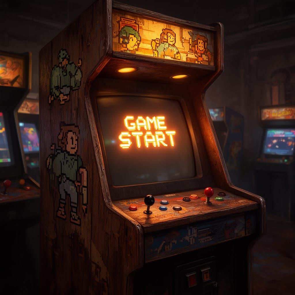 Rustic 8-Bit Arcade Game Screen Displays GAME START