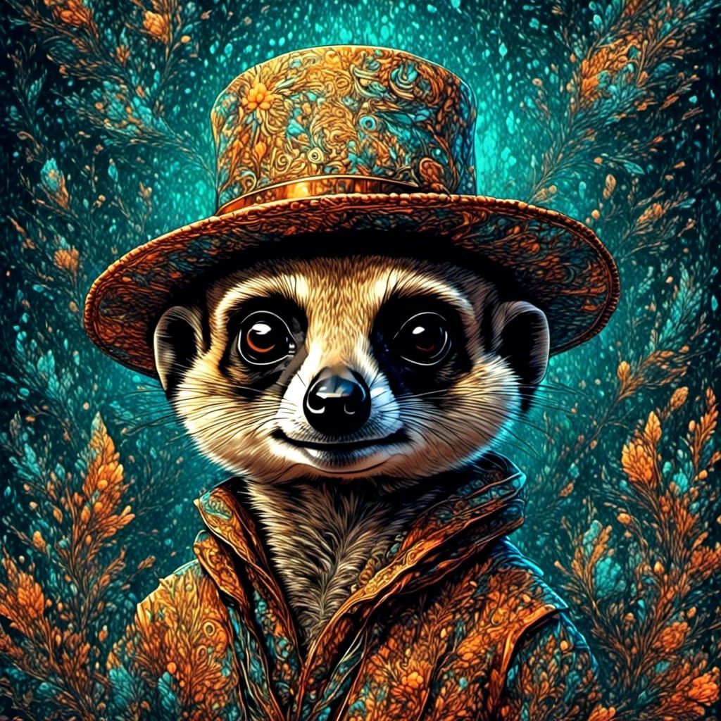 Meerkat with Hat Fishing: Abstract Vector Art