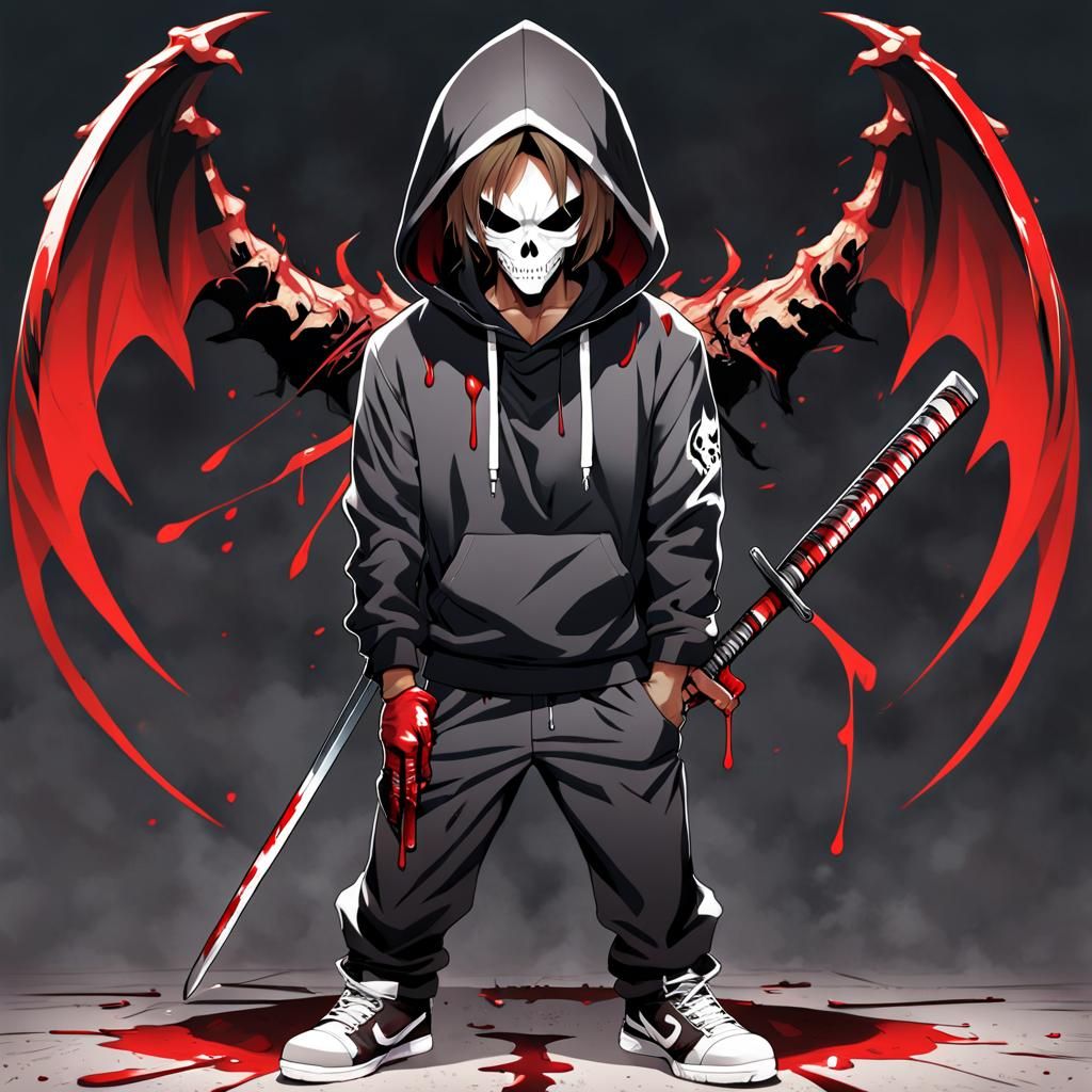 Anime Warrior with Katana in Sunrise Landscape