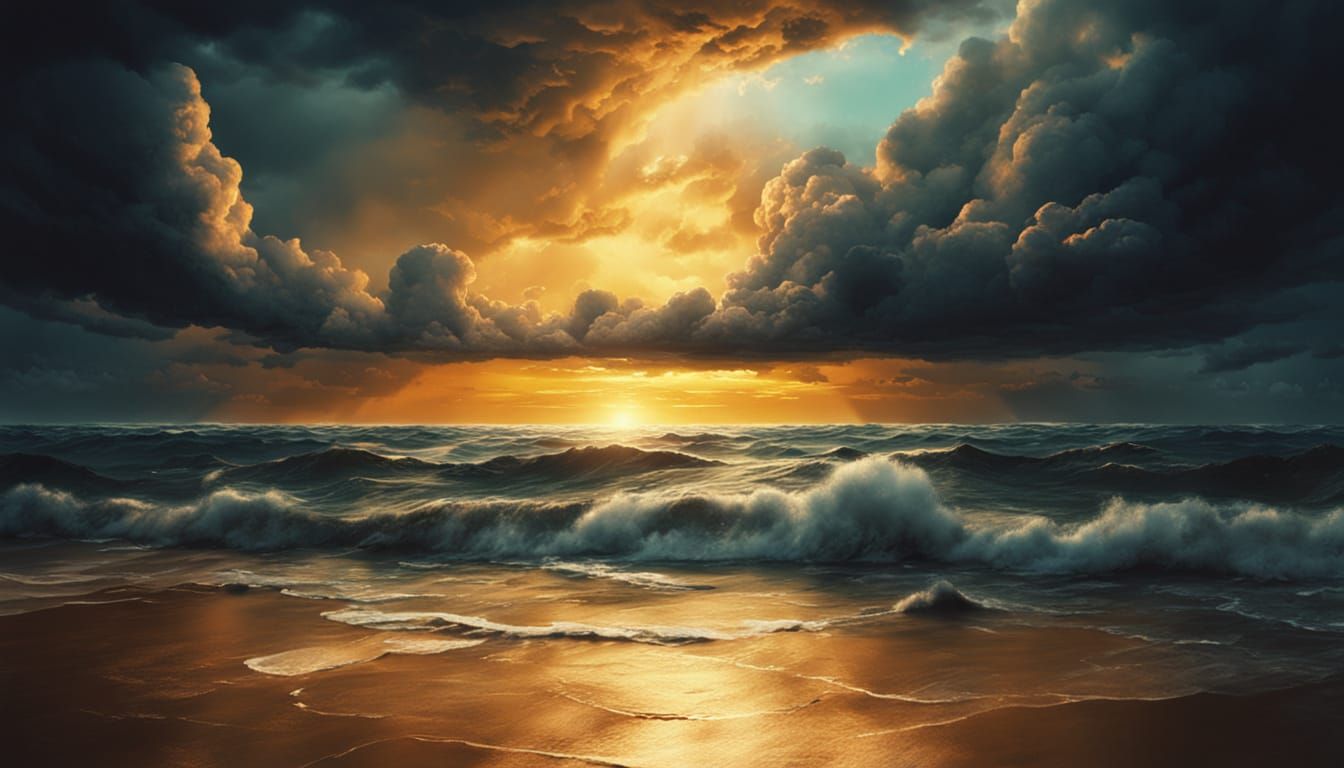 Dramatic Sky Above the Horizon as Oil Painting