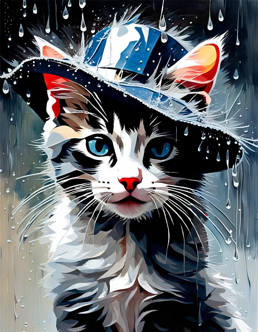Kitten in Hat: Impasto Oil Painting