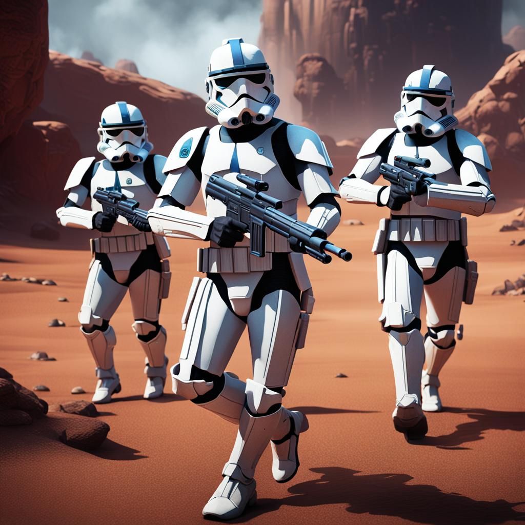 Clone Troopers Walking with Guns in Detailed Matte Painting
