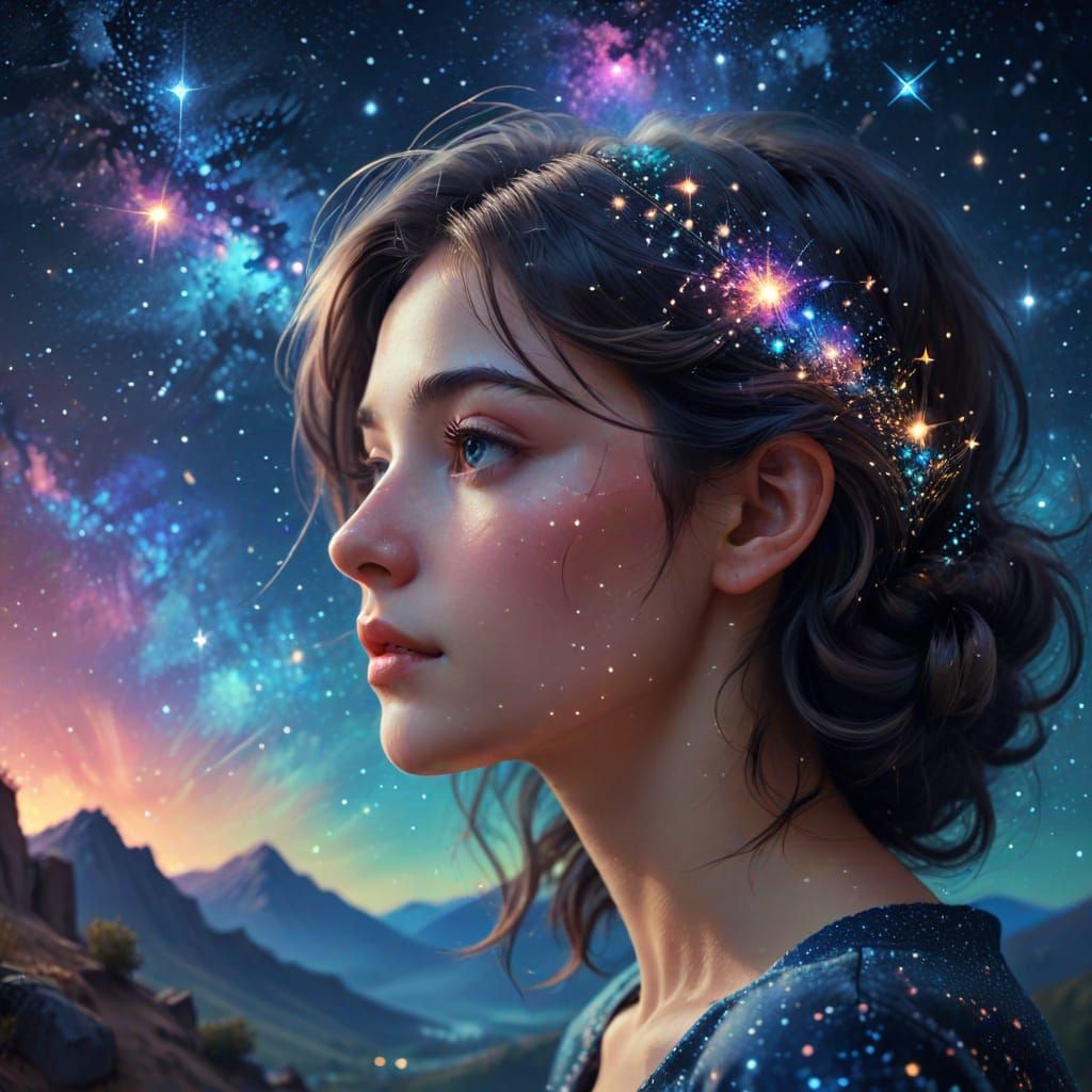 Surreal Starry Night Portrait in Dreamy Digital Painting