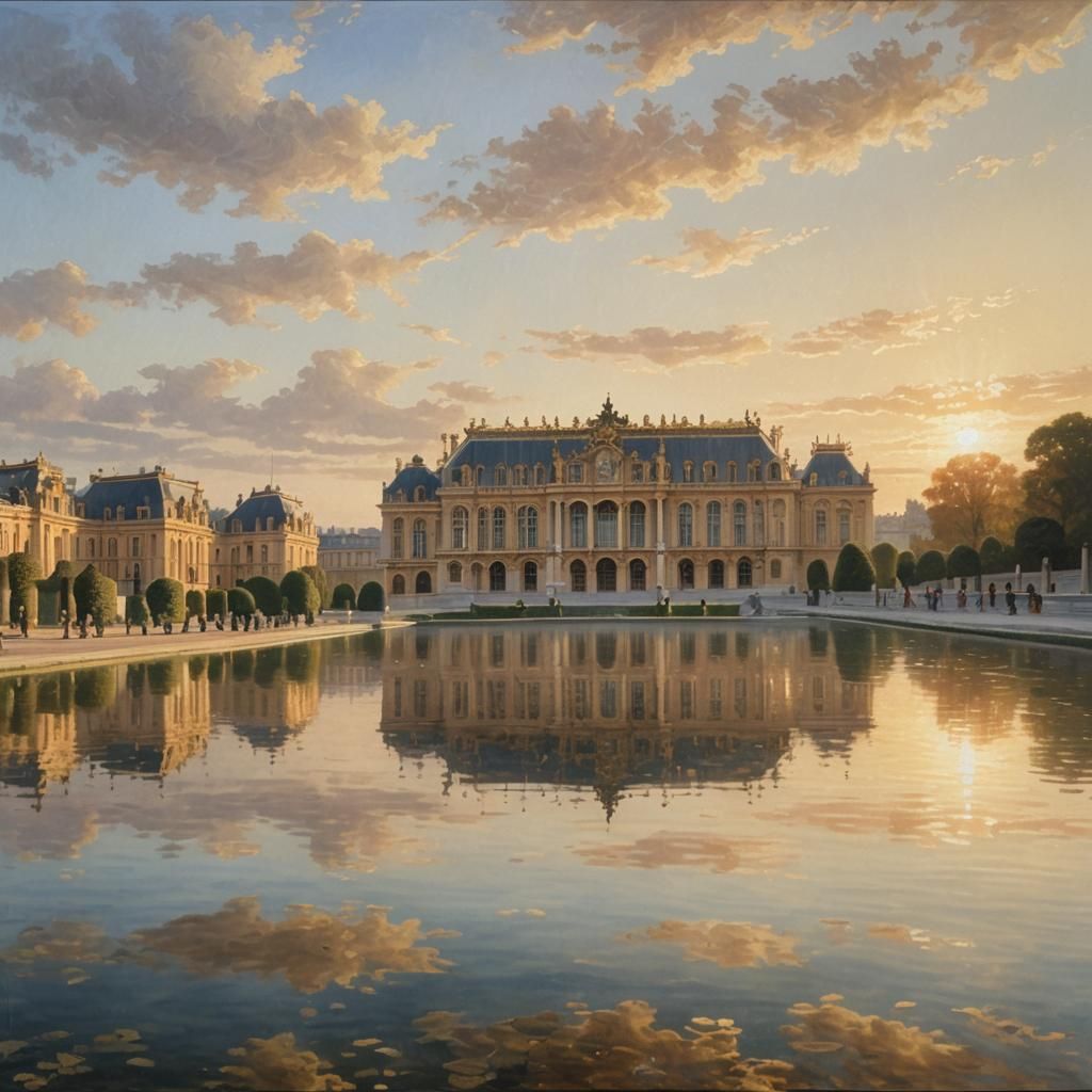 Versailles Palace in Morning Mist: Hyper-Realistic Oil Paint...
