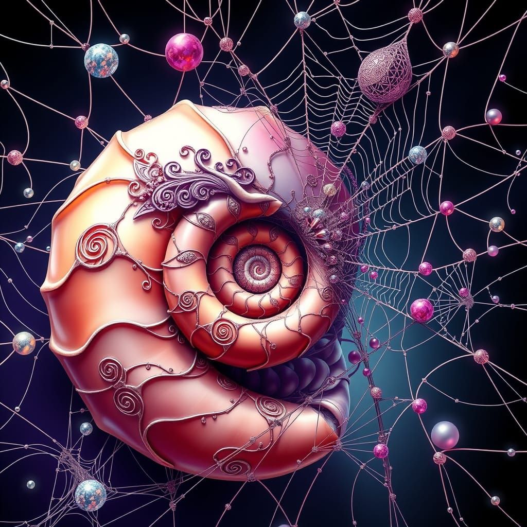 Spiralling Nautilus in Bejewelled Web