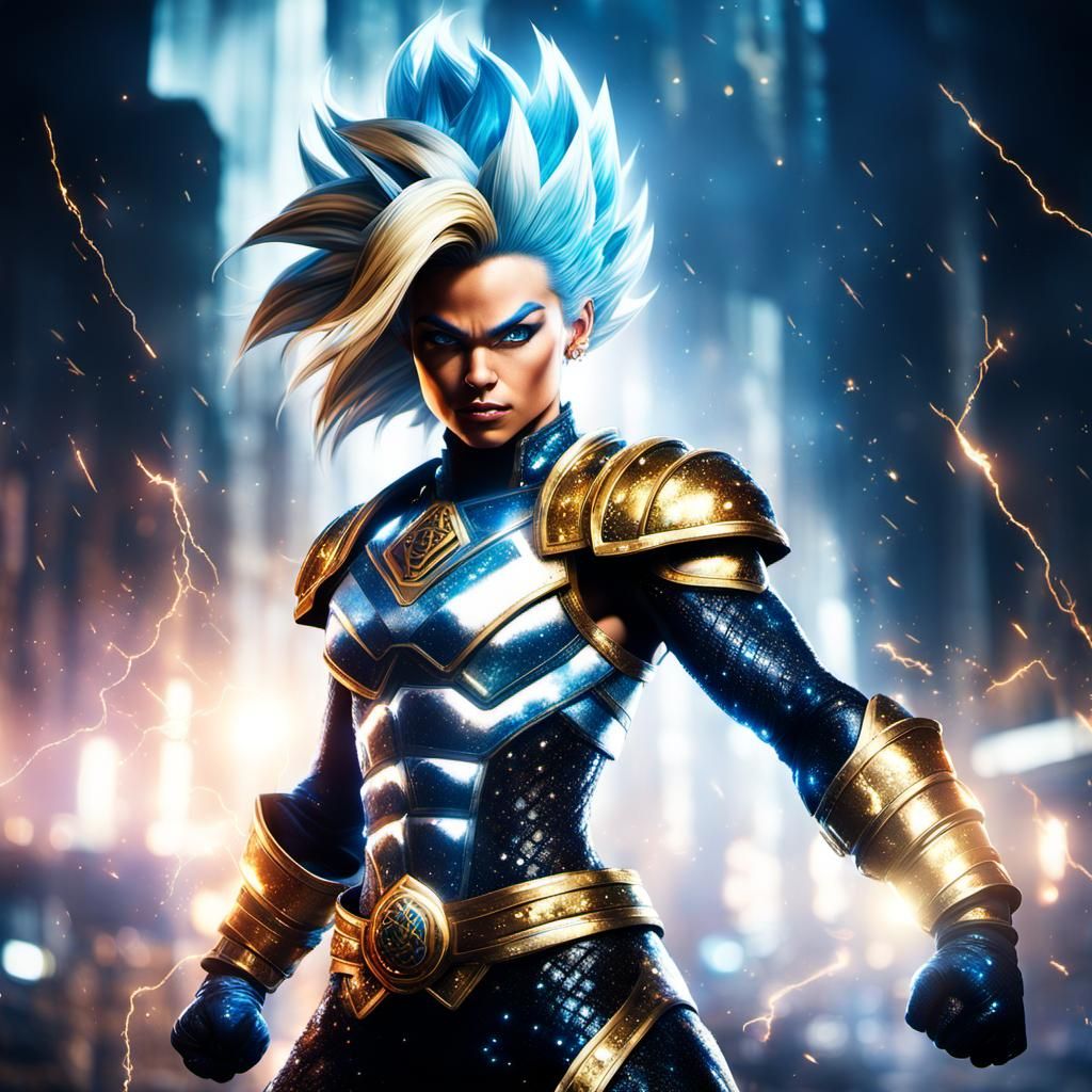 Dynamic Super Saiyan Warrior Woman in Anime Style