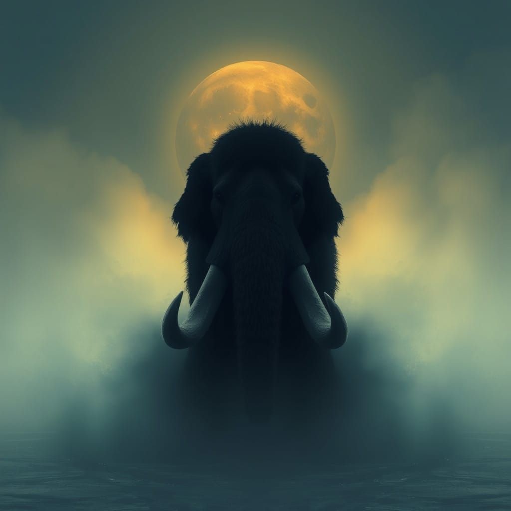Colossal Mammoth Emerge from Arctic Mist in a Dark, Eerie La...