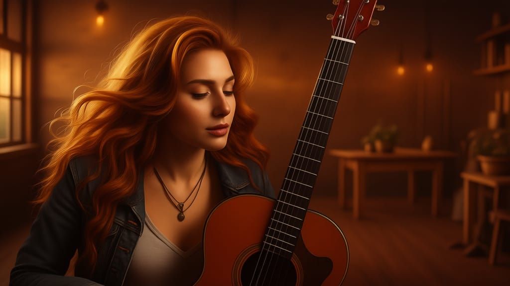 Woman Playing Acoustic Guitar in Sunlight