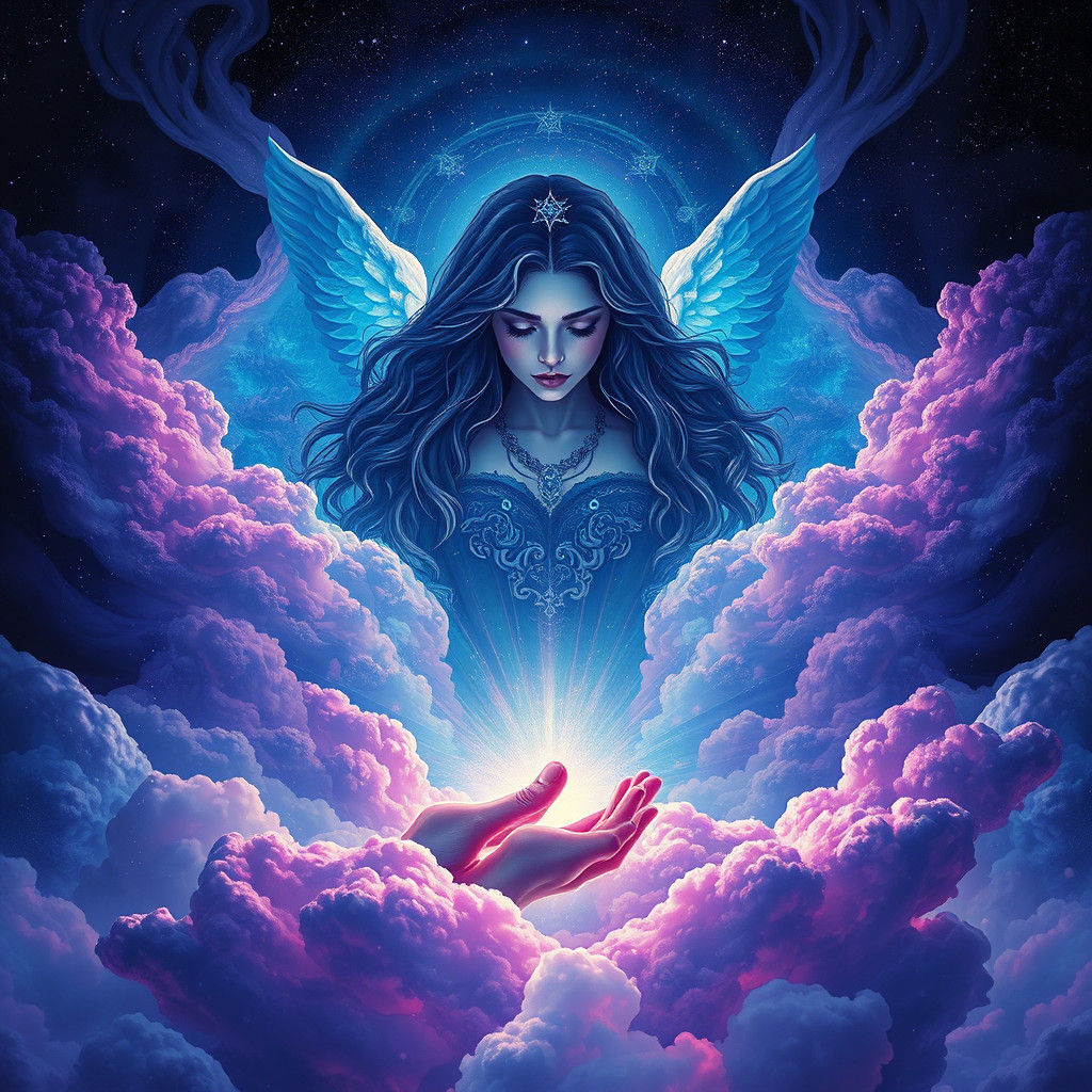 Mystical Woman in Dreamlike Night Sky