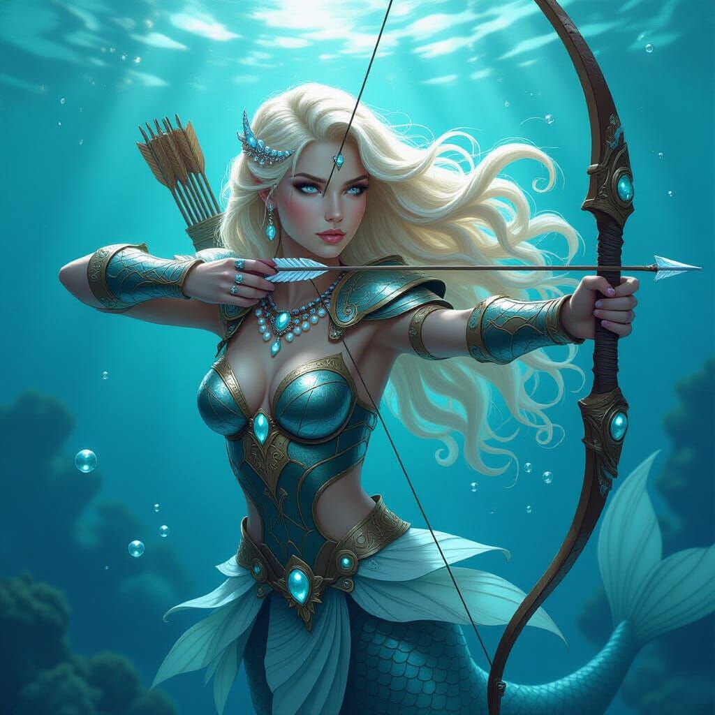 Mermaid Warrior Pearl in Ethereal Art Style