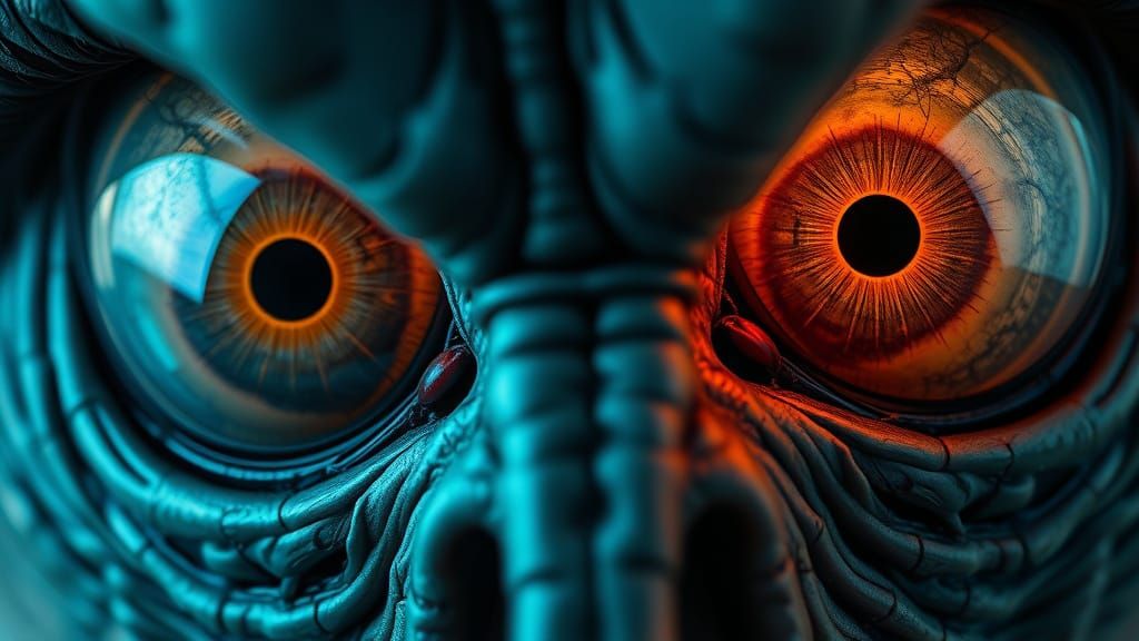 Hyper-Realistic Closeup of Alien Eyes in Dark Fantasy Style