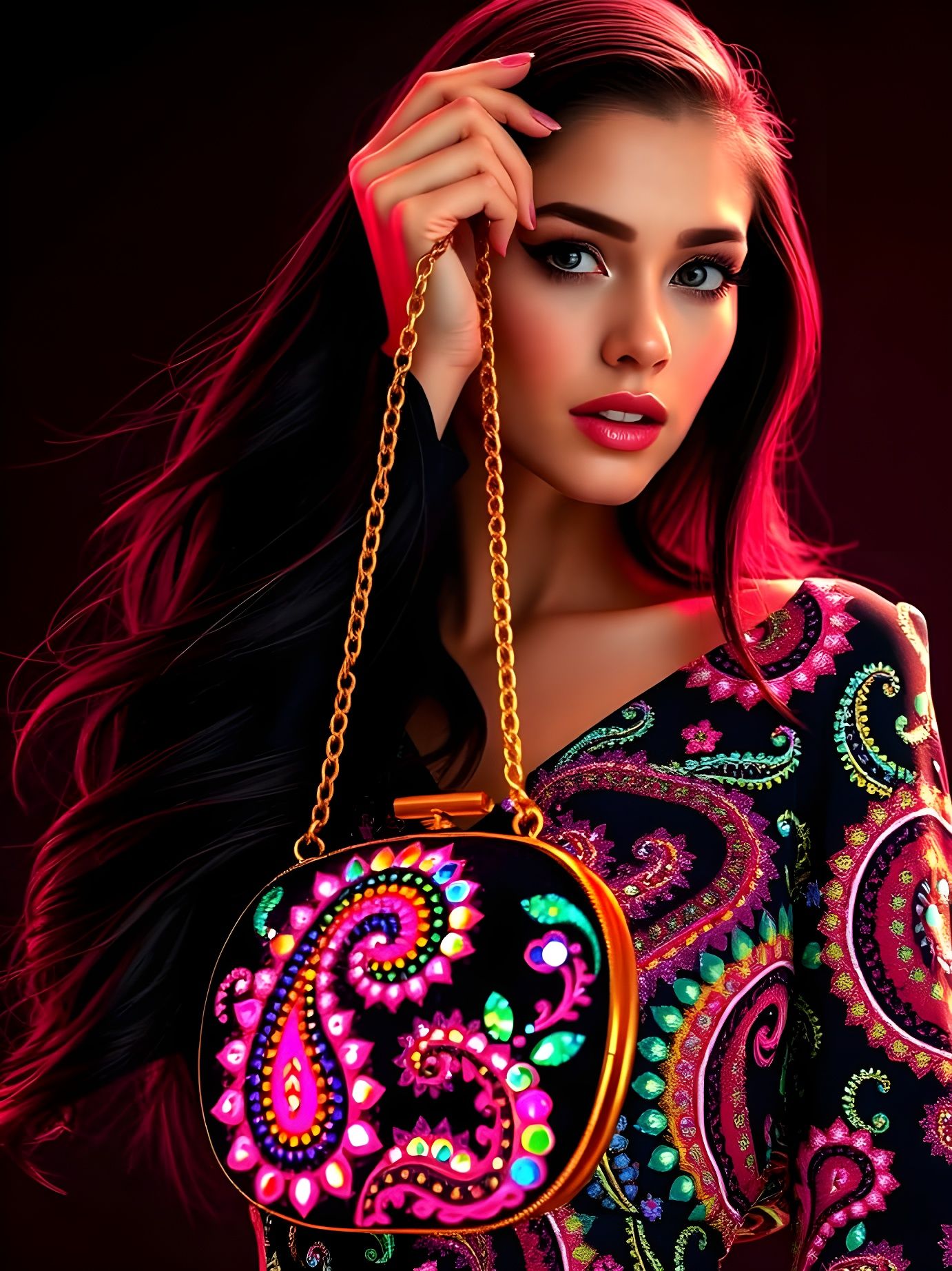 Stunning Sequined Pochette in Neon Paisley