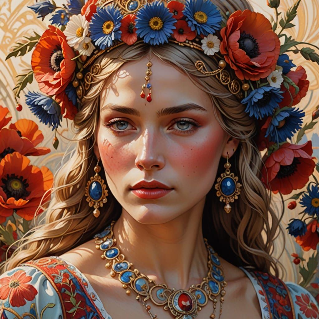 Czech Folk Dancer Portrait in Alphonse Mucha Style