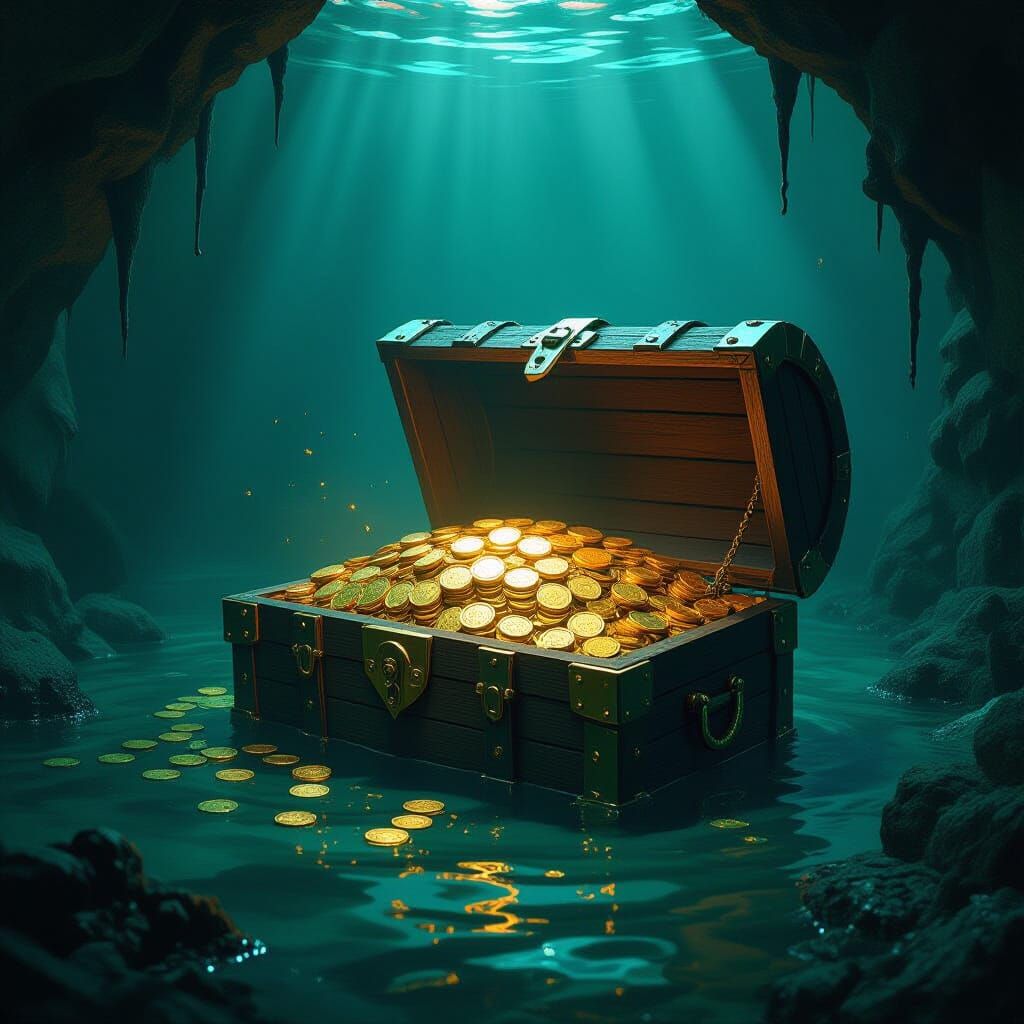 Mystical Well: Pirate Treasure Chests in Syd Mead Style