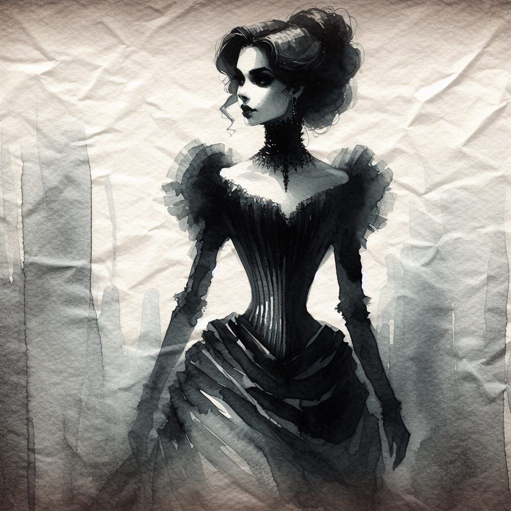 Gothic Victorian Woman in Watercolor Painting