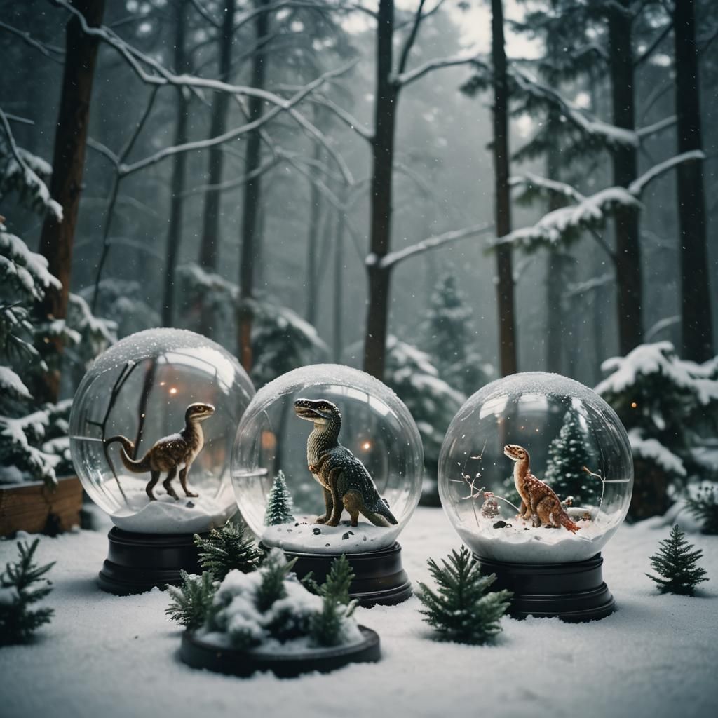 Dramatic Snow Globes in Cinematic Style