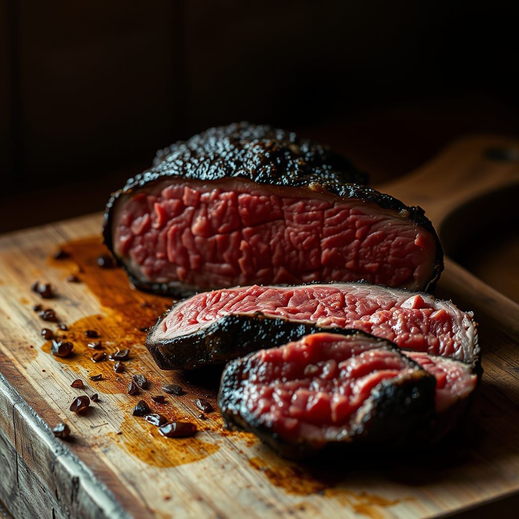 Gourmet Cut of Meat in Moody, Earthy Style