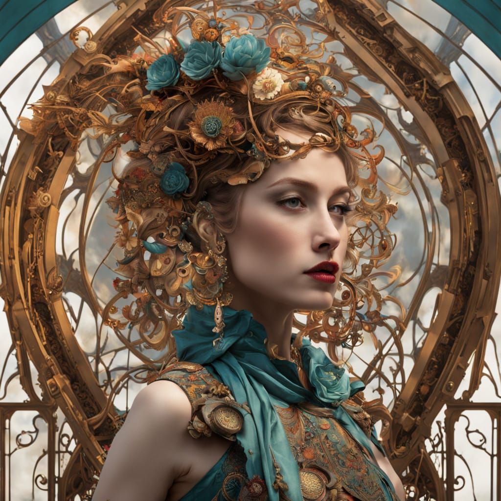 Steampunk Punk Girl Dances Amidst Gothic Machinery