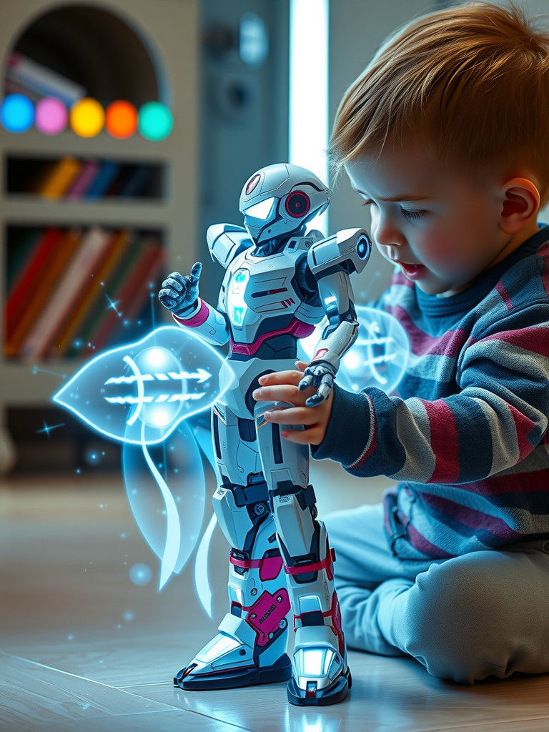 Futuristic Child's Robot Action Figure with Holograms