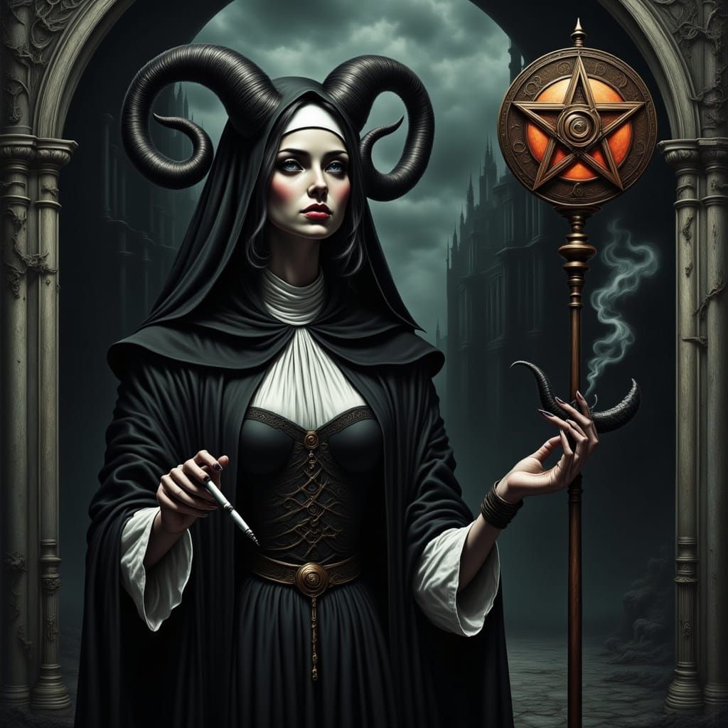 Demonic Nun with Cigarette in Gothic Digital Art