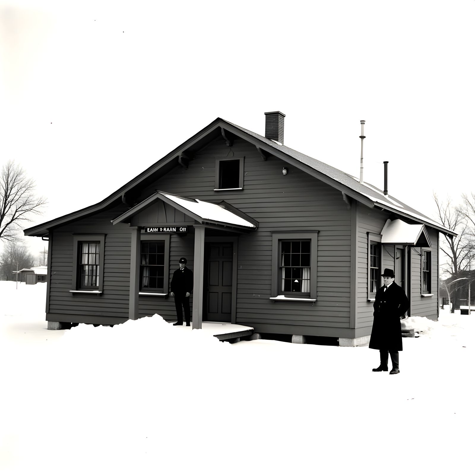 Rustic Winter Train Station in Snowy Landscape