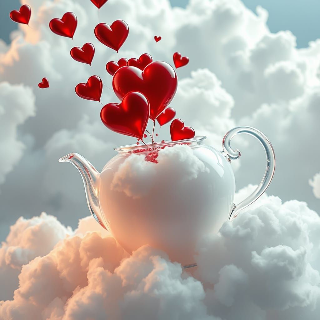 Heart Teapot with Clouds, Hyperdetailed CGI Render