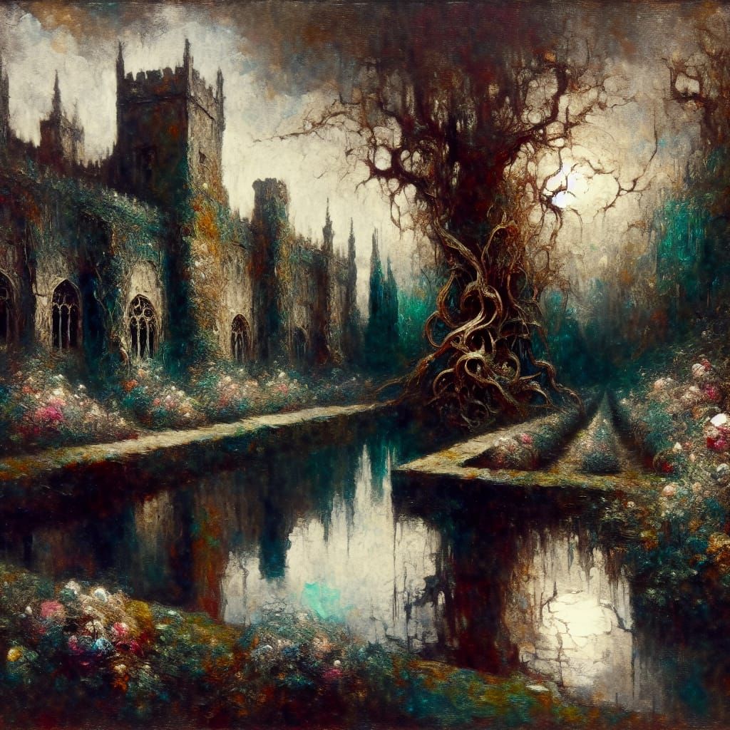 Ethereal Castle Garden with Twisted Overgrowth