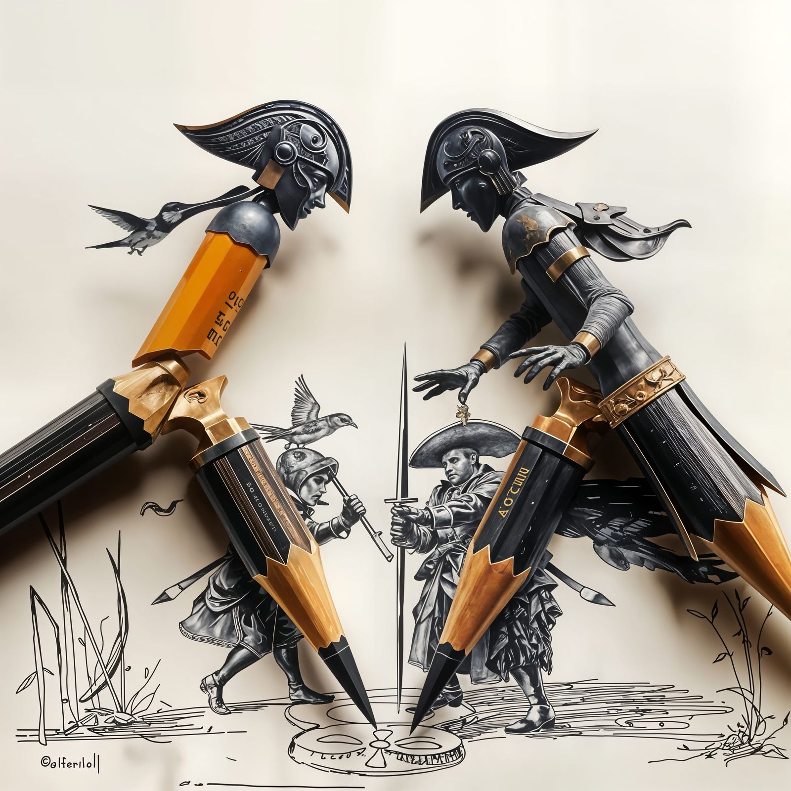 Fantastical Dueling Musketeers Emerge From Broken Pencils