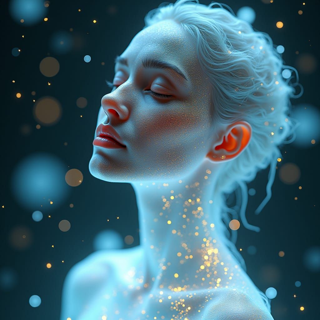 Bioluminescent Crystal Woman Portrait with Fractal Luminesce...