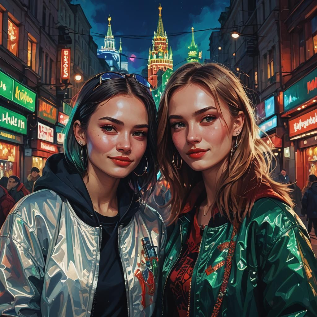 Two Friends Enjoying Moscow Nightlife