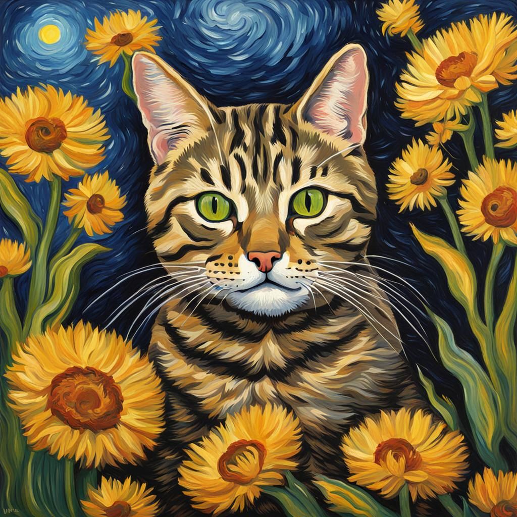 Tabby Cat as Van Gogh-Style Digital Art