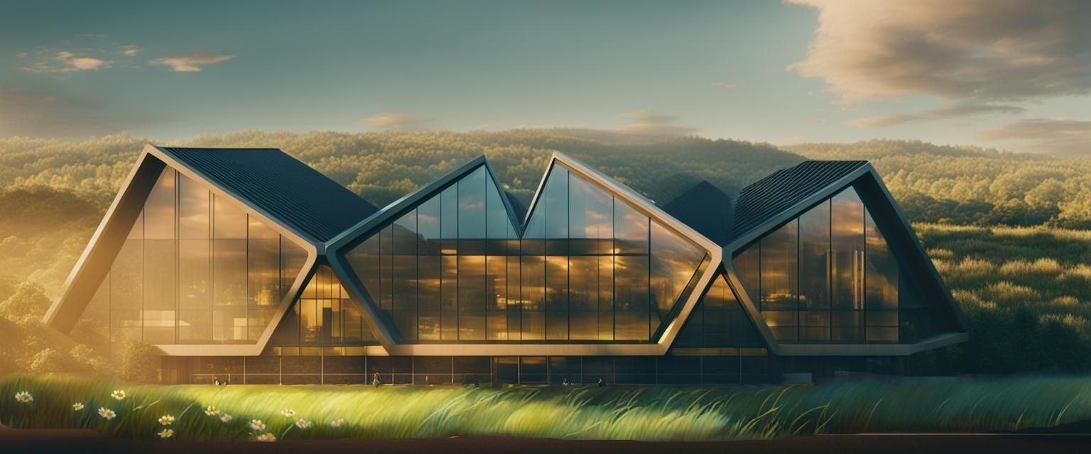 Contemporary Building with Glass in Cinematic Style