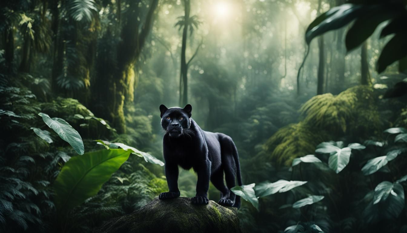 Panther Hidden in Realistic Rainforest Landscape Photo