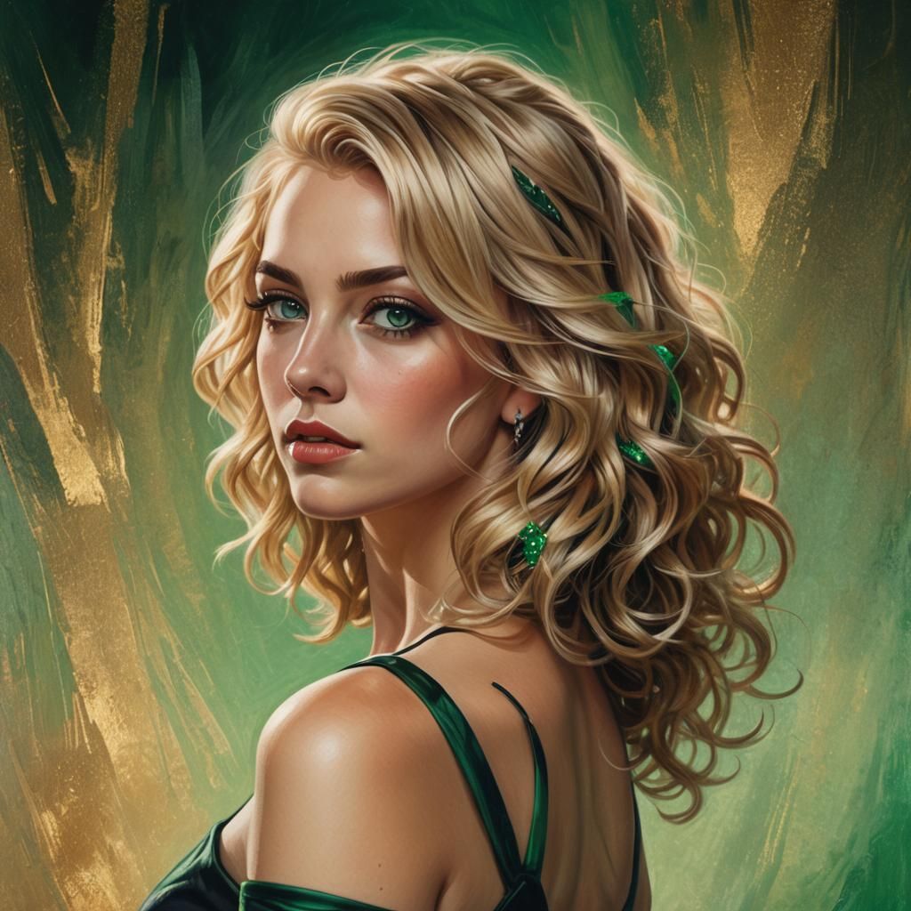 Blonde Woman with Emerald Eyes: Digital Art