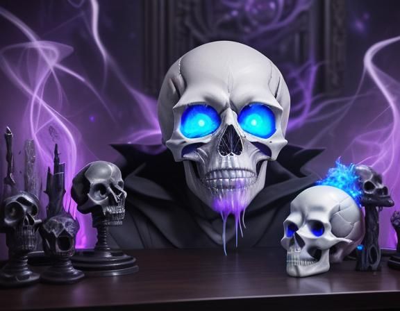 Sinister 3D Skull with Galaxy Eyes and Electrical Charges