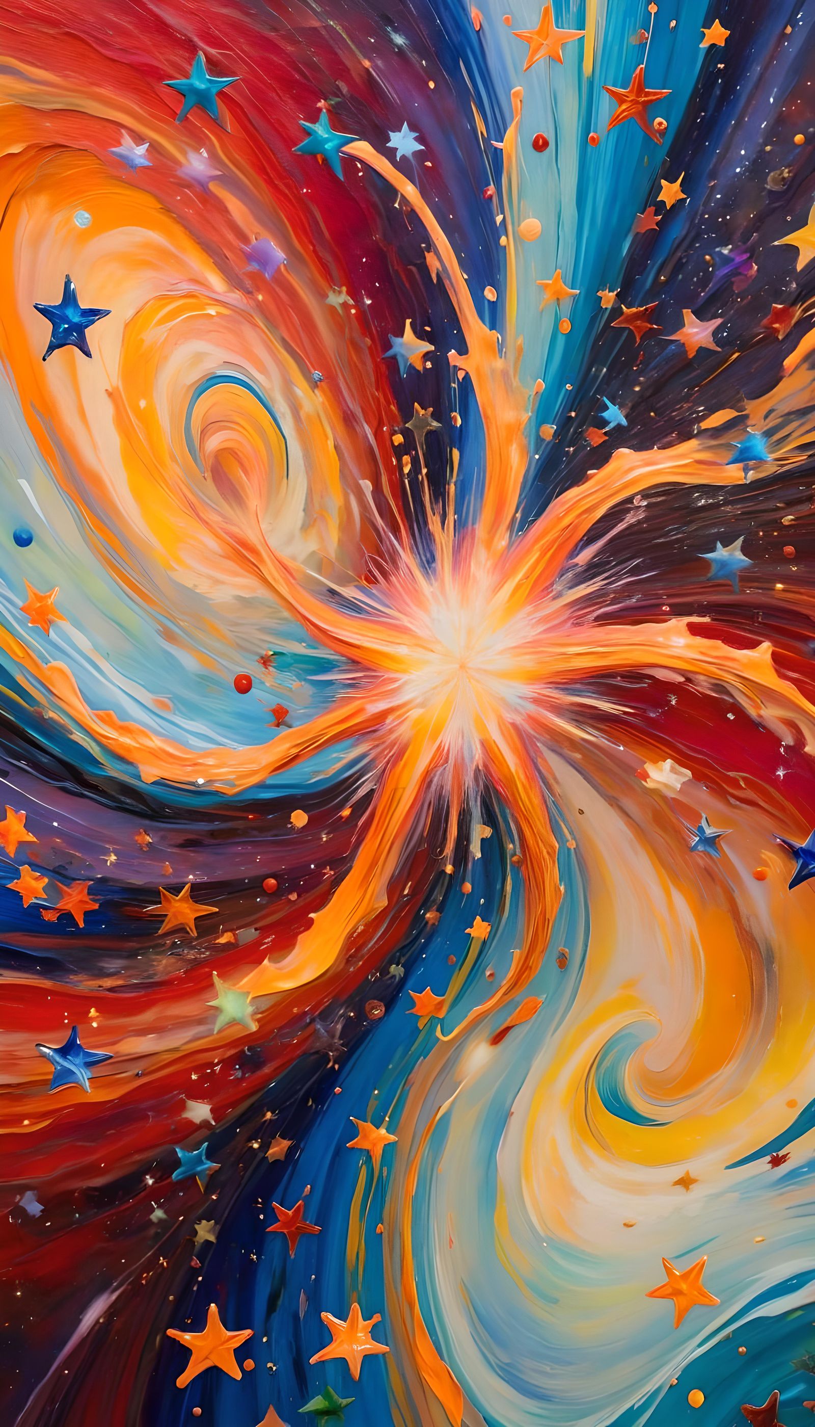 Abstract Star-Beings Dance in Maelstrom of Color