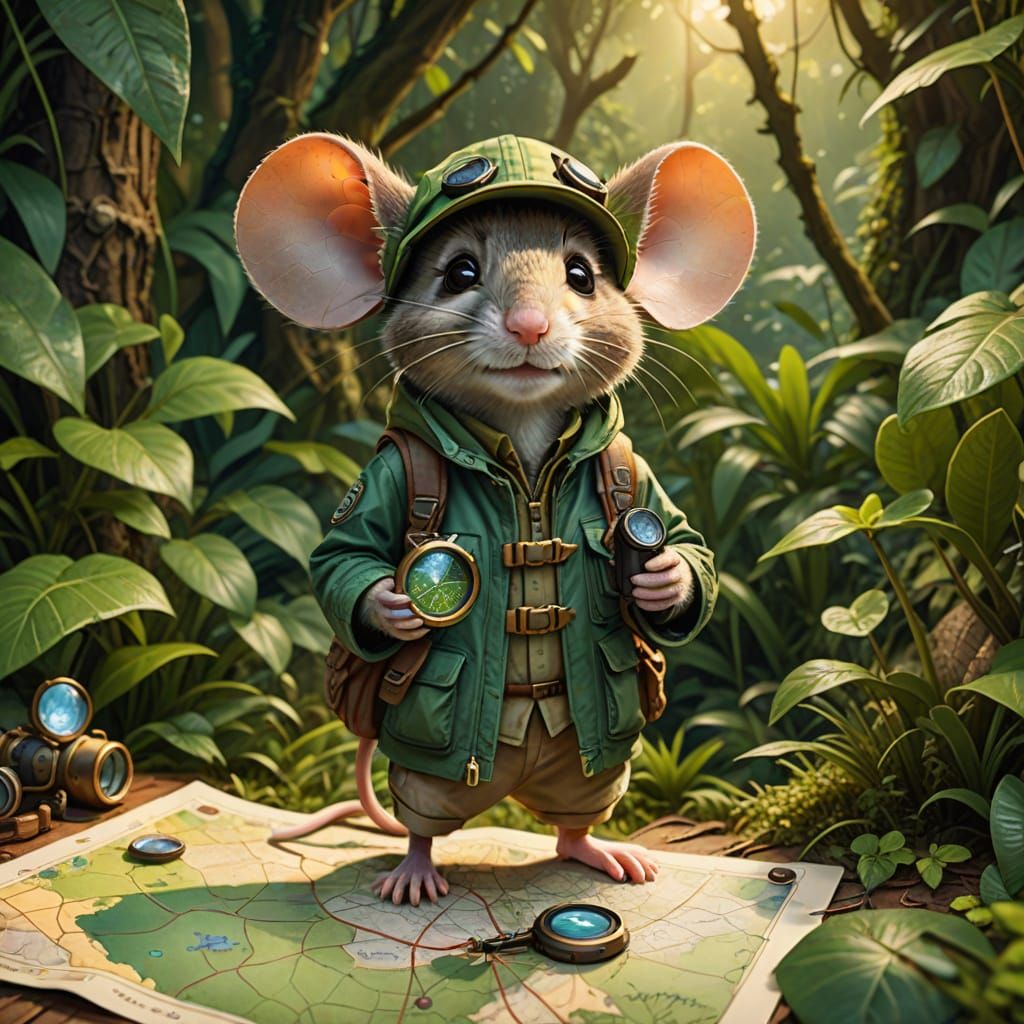 Explorer Mouse Navigating Jungle Map