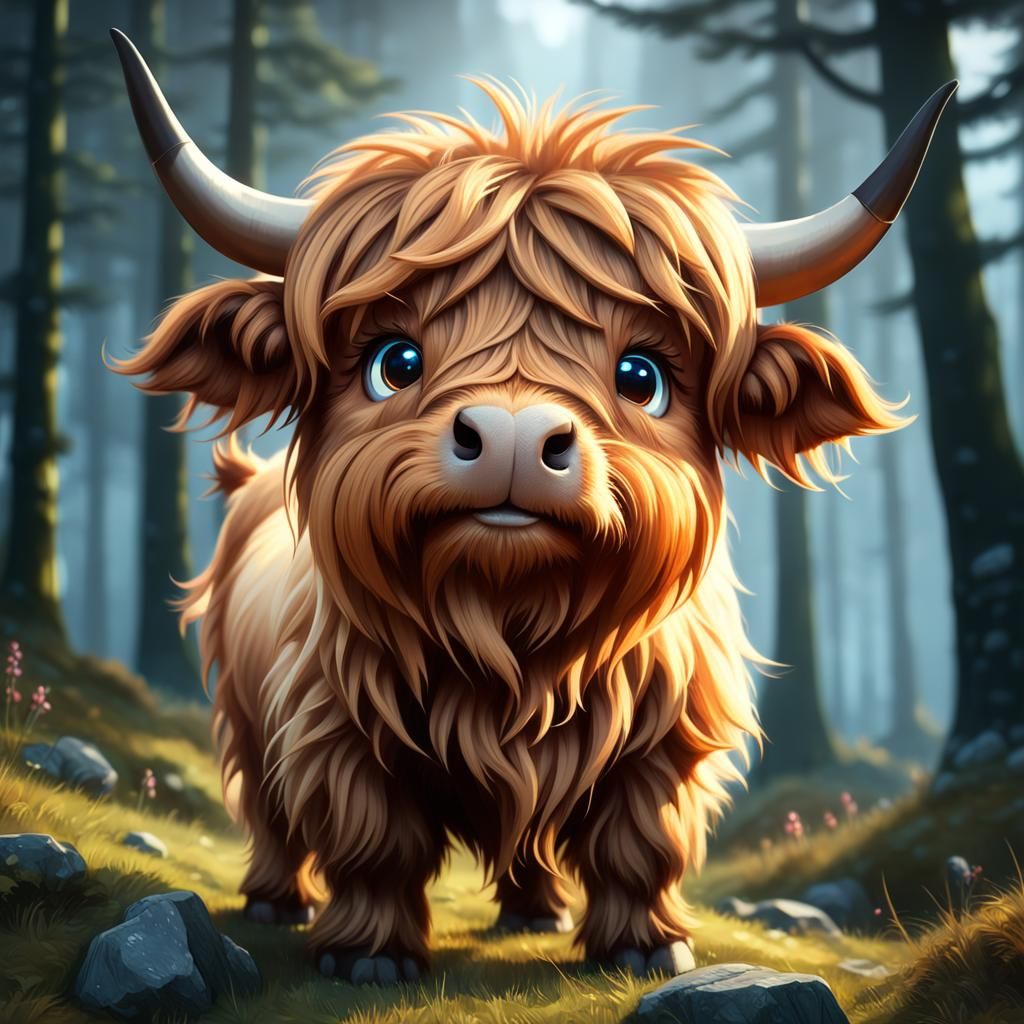 Adorable Chibi Highland Cow with Googly Eyes