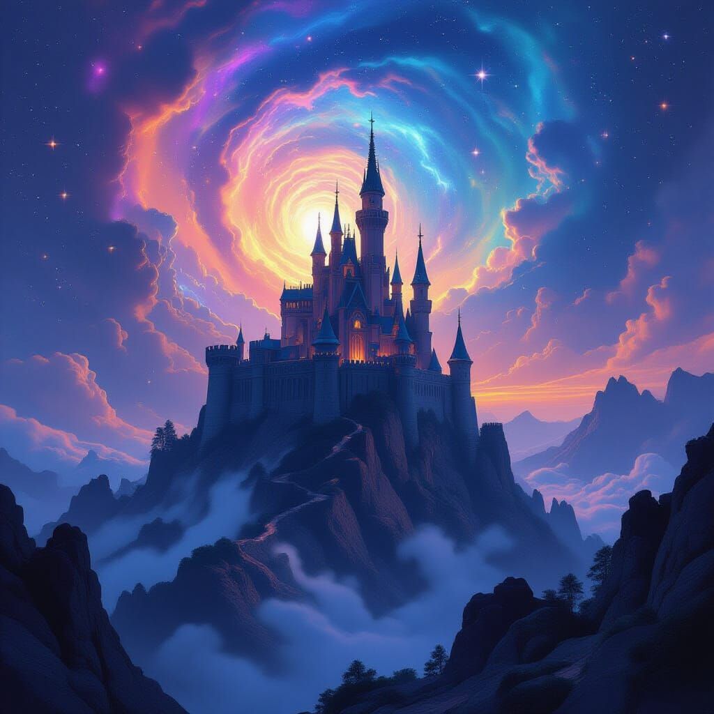 Majestic Castle in Nebula: Digital Painting