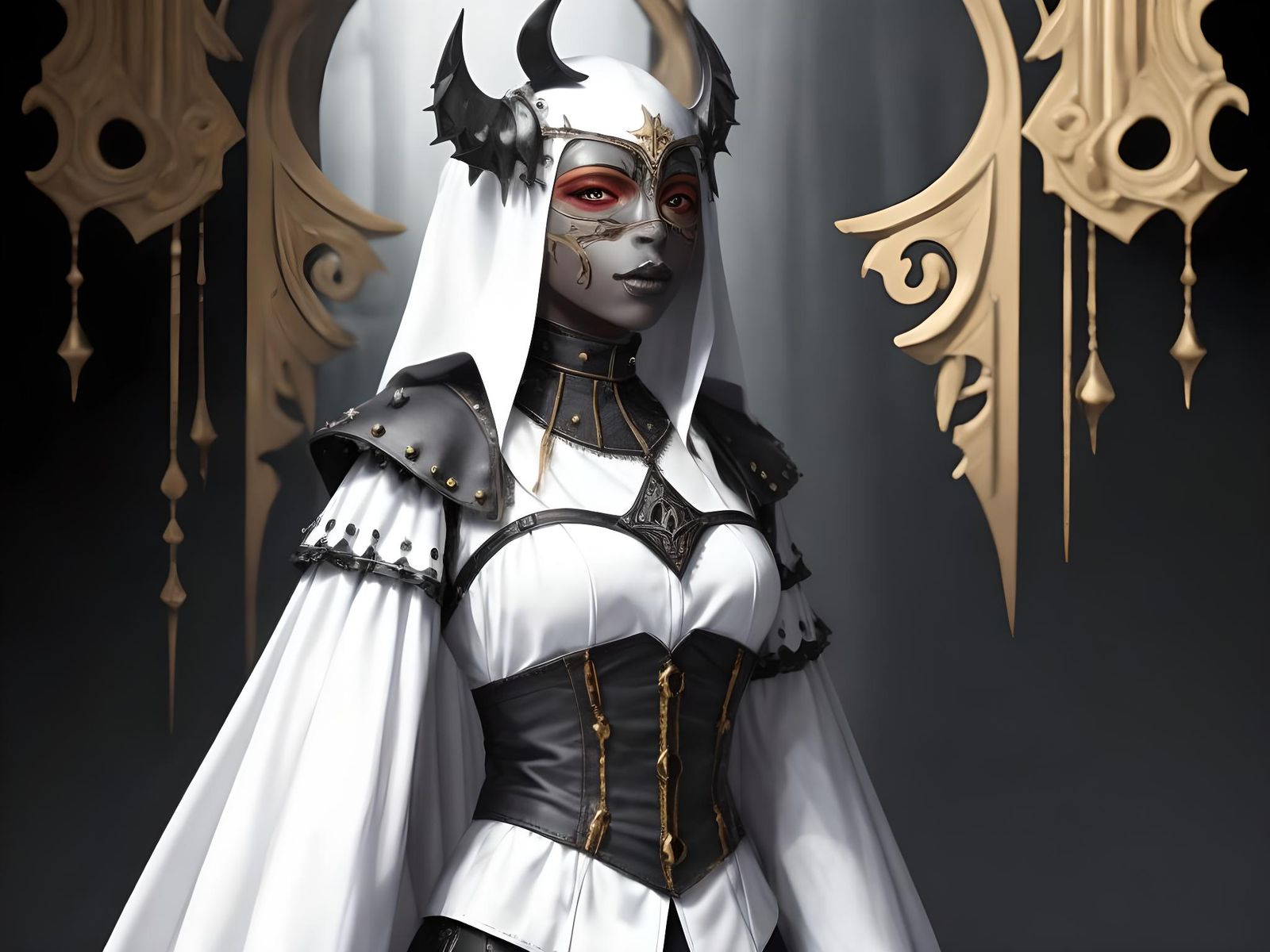 Gothic Mask with Rivets on Black Skin