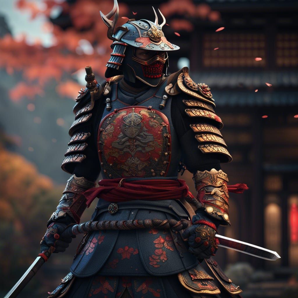 Next-Gen Samurai with Decorated Armor in Detailed Matte Pain...
