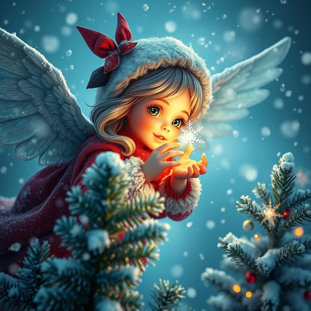 A Christmas Angel soars through Heavy Snowfall, Bringer of G...
