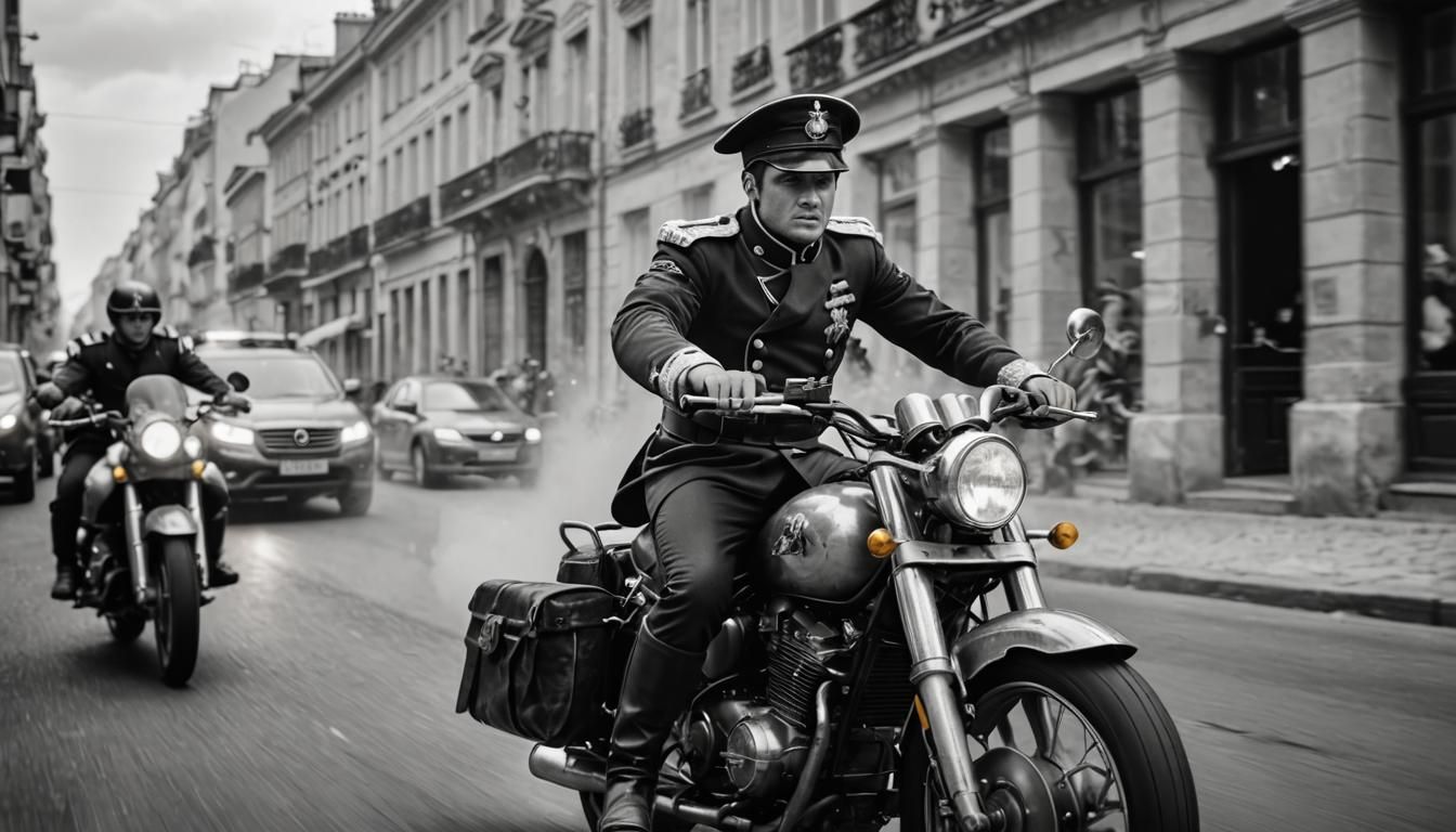 Napoleon Bonaparte riding a motorcycle