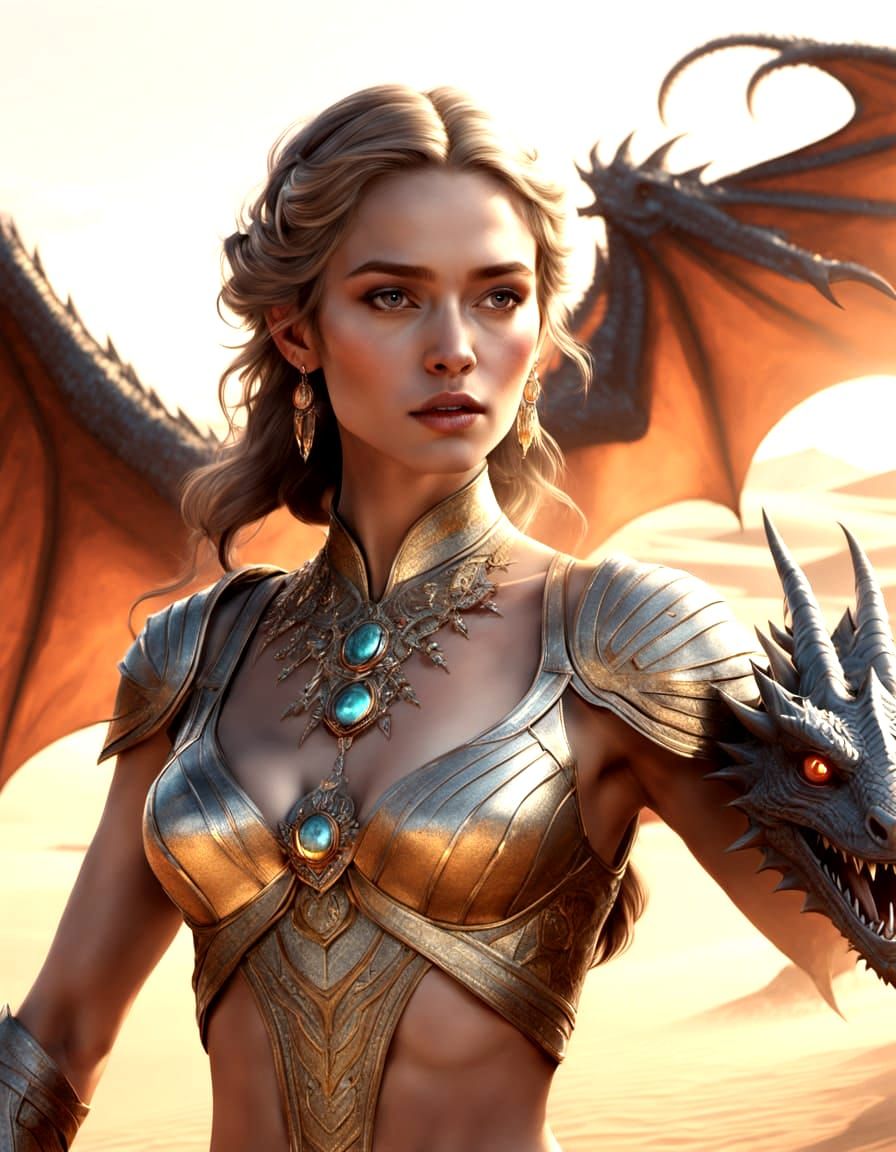 Stunning Princess in Golden Hour Desert Realism