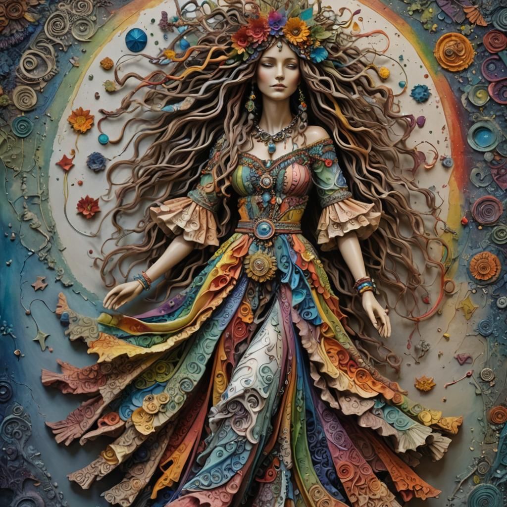 Rainbow Gypsy Woman in Bohemian Style