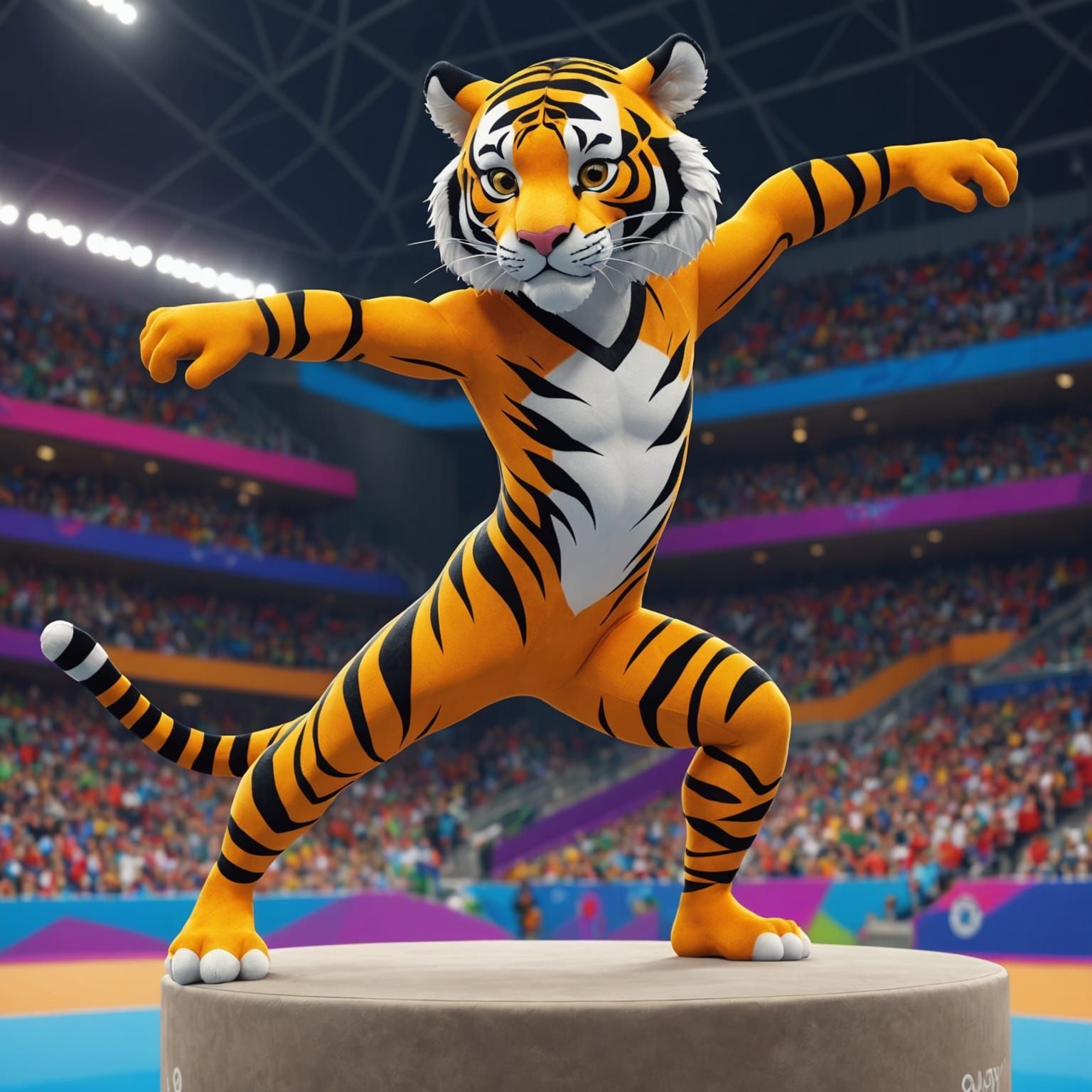 Tiger Gymnastics at the Olympics: 3D Digital Art