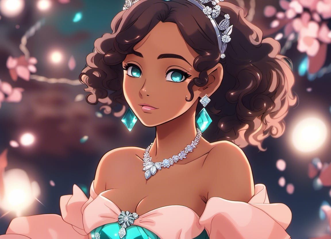 Anime Princess in Peach Gown, Digital Rendering