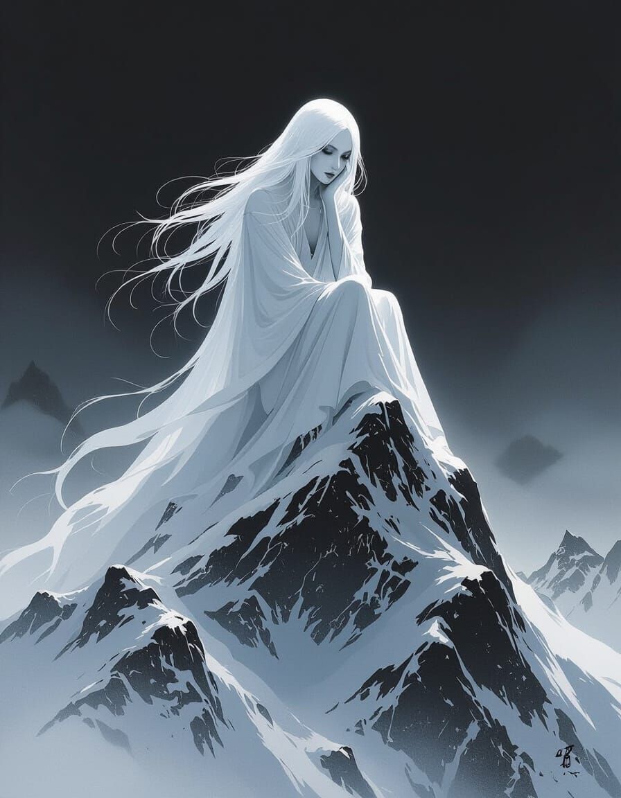 Ethereal Ghost on Snowy Mountain