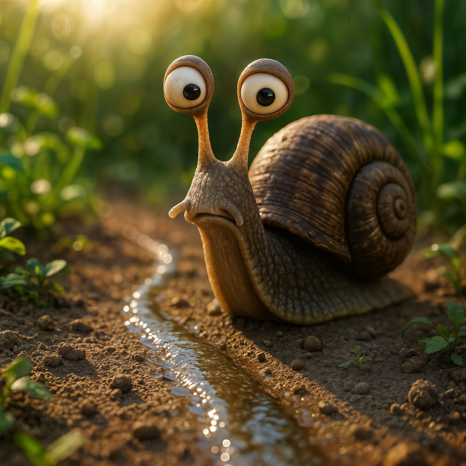 Adorable CGI Snail Investigates Slime Trail