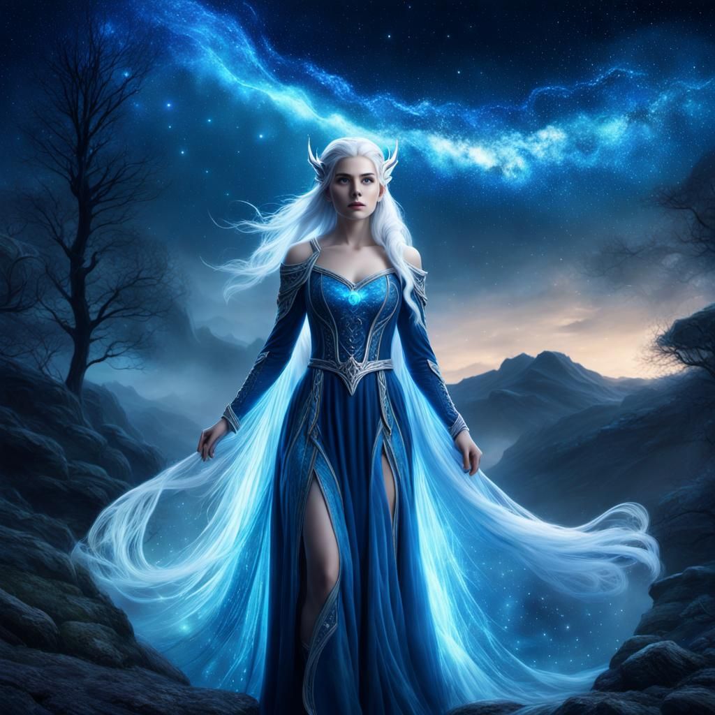 Enchanting Elf Druid Under Starry Night Sky